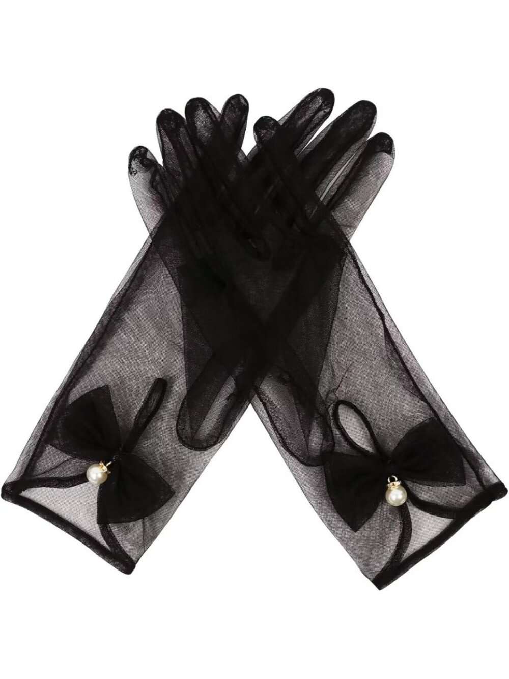 Women's Black Wrist Length Vintage Accessories Elegant Tulle Short Mesh Gloves